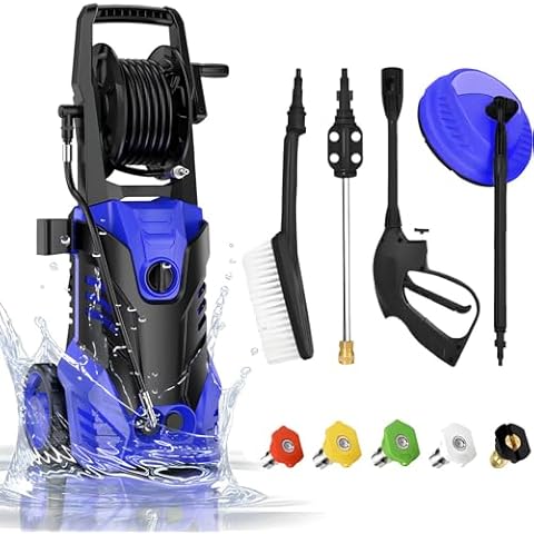 Fujampe Electric Pressure Washer 4000 PSI, 2.6 GPM Electric Power Washer with 5 Nozzles, Soap Bottle Adjustable Pressure, Hose Reel, Portable Washer Cleaner for Cars/Fences/Patios(Blue) Cover