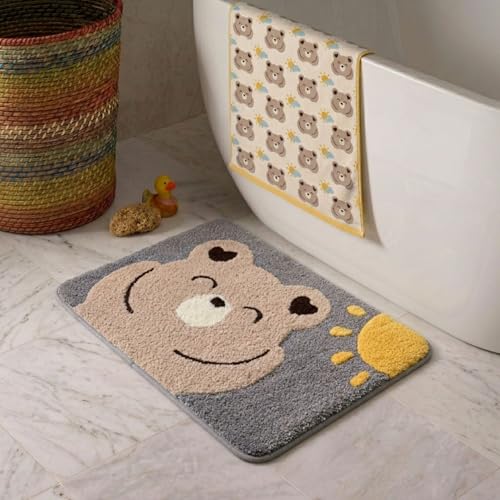 Image of Dream Weaverz 2000 GSM Super Soft Microfiber Bath Mat 40x60 cm | Ultra Absorbent Anti-Skid Quick Dry Bathroom Rug | Floor Mat for Bathroom, Bedroom, Kitchen, Home | Cute Design Bathmat