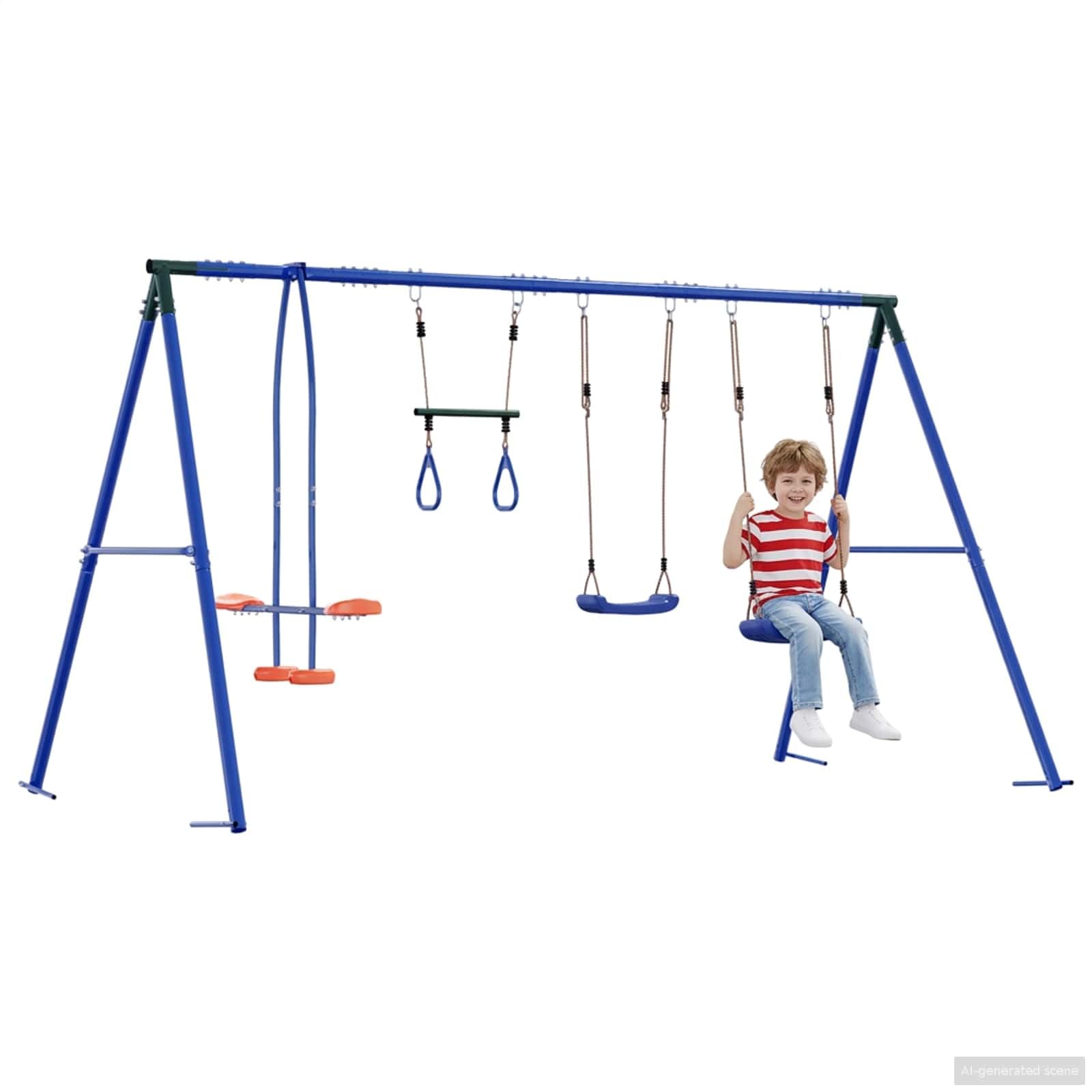 Juego de columpio para exteriores, multicolor, con marco de acero y polietileno, resistente a la intemperie, 330 x 185 x 185 cm, para jardín, patio, asiento ajustable, juguete de jardín para
