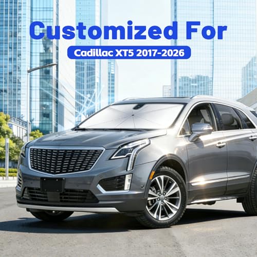 Image of Car Windshield Sun Shade for Cadillac XT5 2017-2026 -[Reflective Coated Fabric] Sunshade Umbrella for Front Window, Car Shades Sun Visor Keep Car Cool and Protects Interior, 1:1 Exact Fit