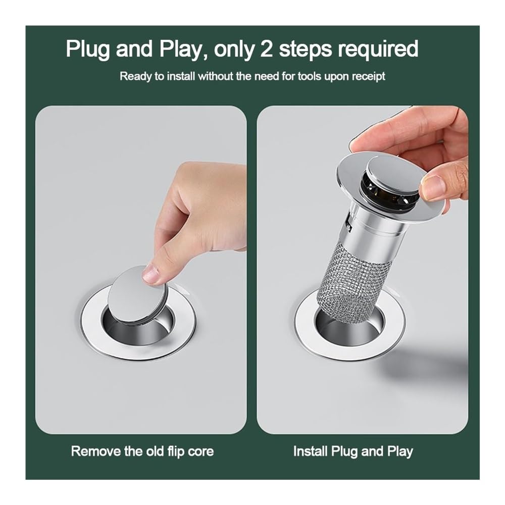 Enchufe de Fregadero Universal. Tapón de desagüe for Lavabo de baño Plateado con colador for atrapar el Pelo(Silver)