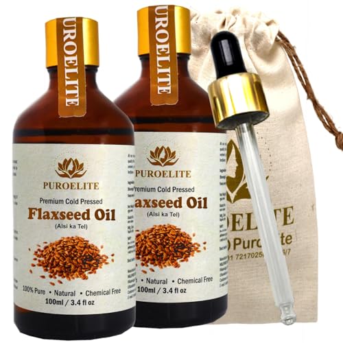 Image of Premium Cold Pressed Flaxseed Oil 200 ml (100 ml x 2) | 100% Pure and Natural | Unrefined Oil for Face and Hair Care | Glass Bottle with Dropper