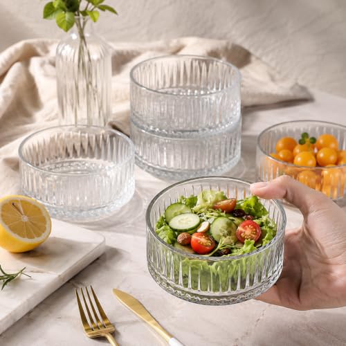 Image of WRINGO Glass Bowl for Kitchen Prep, Dessert, Dips, and Candy Dishes, Cake, Snack Bowl Set of 6 Or Nut Bowls, and Microwave Safe Clear Glass Bowls for Mixing, Storing Size 4.5 Inch (WR-10)