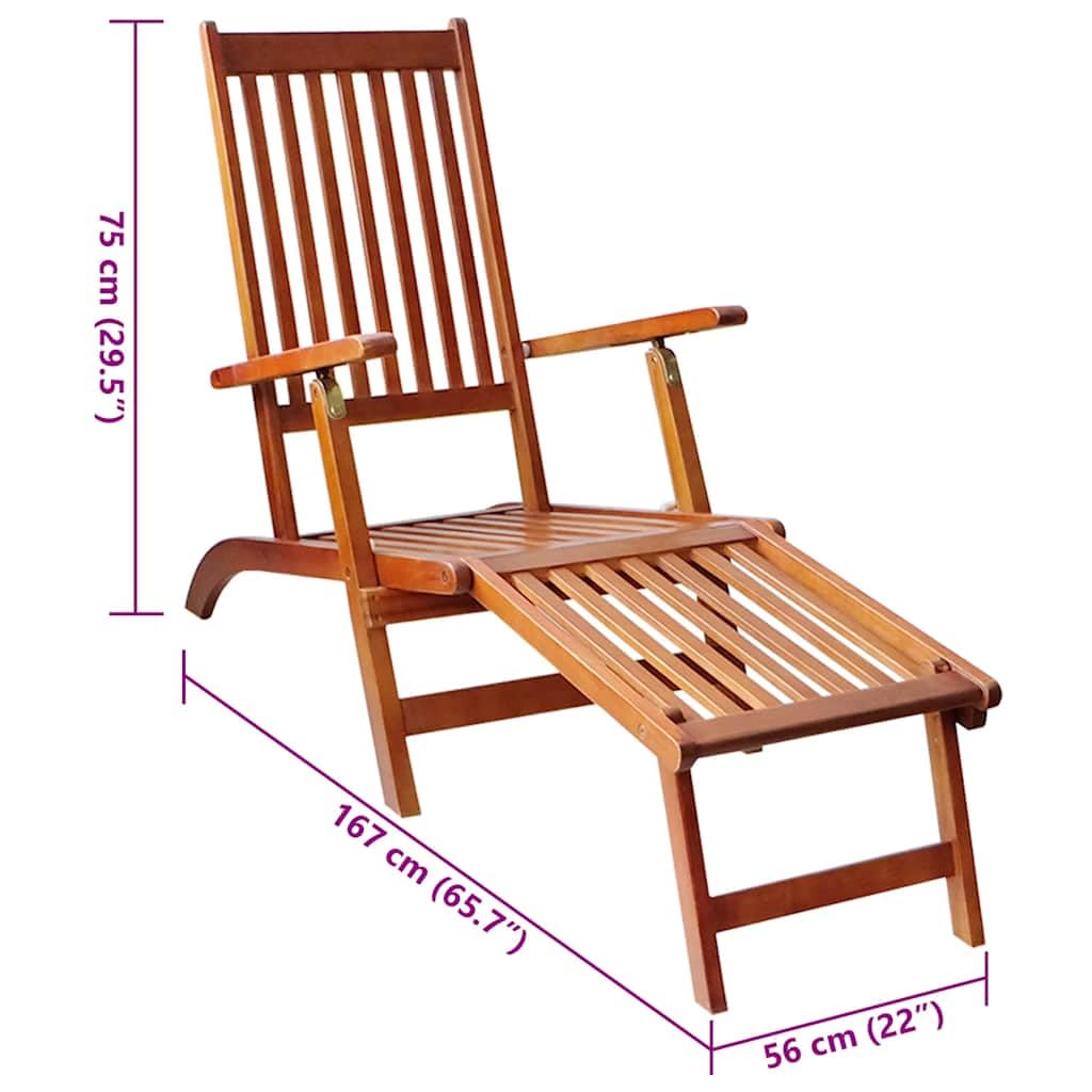 Tumbona de madera maciza de acacia con reposapiés y soporte, 3 posiciones, plegable, resistente a la intemperie, para jardín, terraza, balcón, piscina, al aire libre para relajarse y