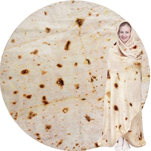 CASOFU Burritos Tortilla Throw Blanket, White Elephant Gift for Adults Teens Kid Men Women, 285 GSM Soft Flannel Realistic Taco Food Blanket Funny Birthday Gag Gift for Boy and Girl(Beige, 60 inches)