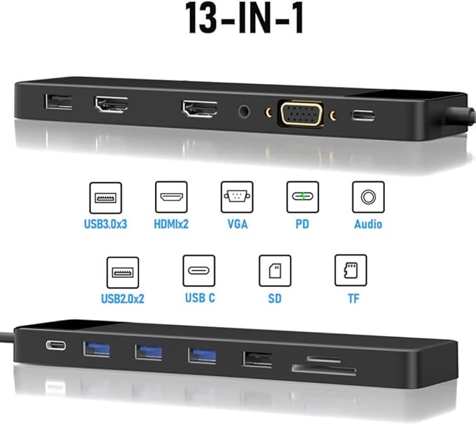 Hub USB C 13 en 1 Docking Station 4K30Hz HDMI USB3.0 PD100W RJ45 VGA miniatura 2