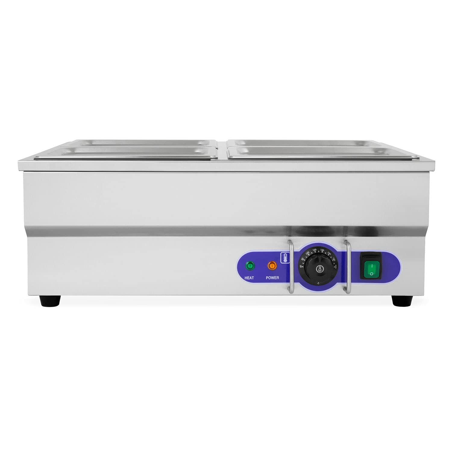 VERTES Calentador de Comida, Recipiente para Comida Eléctrico 1500W Acero Inox (Incluye 4x 1/4 Recipiente GN con Tapa para 4x2,8L, Grifo de Escurrir, Baño María, Temperatura Continua 50-200°C, Buffet)