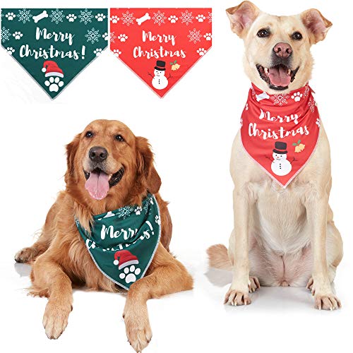 Odi Style Christmas Dog Bandana - 2 Pack Dog Bandanas Merry Christmas Printed, Christmas Dog Costume Bandanas for Small, Medium, Large Dogs, Holiday Pet Dog Accessories Scarf, Red and Green