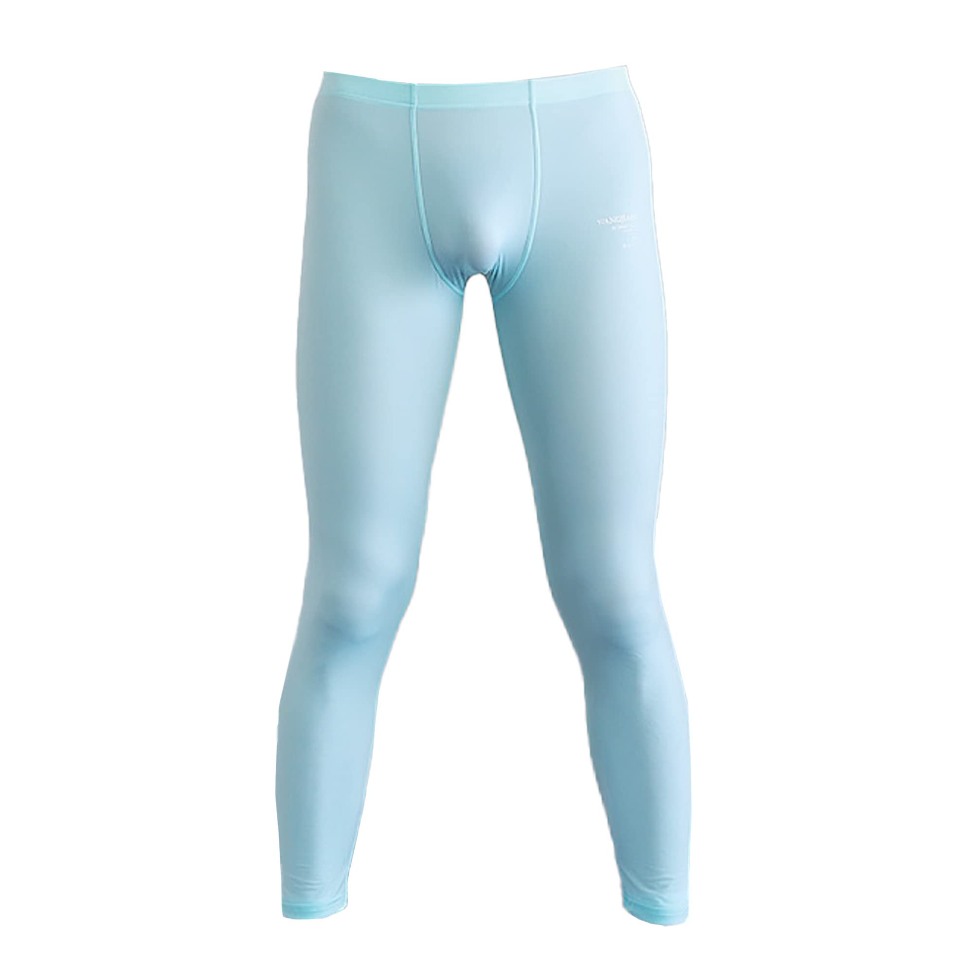 cloudmall Mens Slim Tight Long Underwear Soft Compression Mesh Leggings Pant Light Blue M
