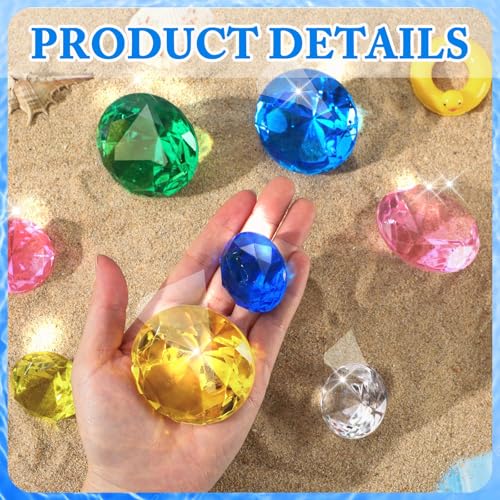 Image of MARFOREVER 8 Pcs Extra Big Diving Gems Pool Toys Pirate Treasure for Kids | 4 x 60mm Oversized Diamonds and 4 x 40mm Acrylic Diamond, Dive Gems, Summer Swimming Training Gift Pool Underwater Games Toy
