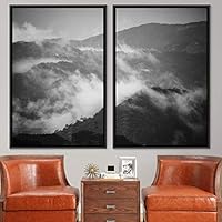 2 Piece Framed Canvas Wall Art Monochromatic Mountains Canvas Prints Home Artwork Decoration for Living Room,Bedroom - 16