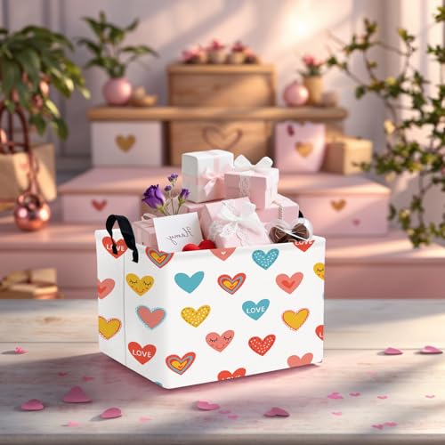 Image of Cute Heart Valentine's Day Basket Gifts Empty Storage Basket for Kid and Baby Room Decor (Colorful Heart)