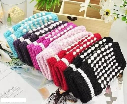 Image of Mehak Fashion Winter Knitted Fingerless Gloves Wool Warm with Thumb Hole For Kids Girls Pack of - 3 Multicolor