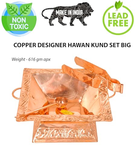 Image of Shiv Shakti Arts Pure Copper Hawan Kund Agnihotra Set with Both Side Handle and Stand (4 Pc Set, 23 x 23 cm)