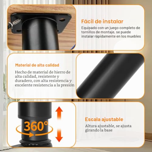 Patas para muebles ajustables con ruedas para nivelar mesas en suelos irregulares 7