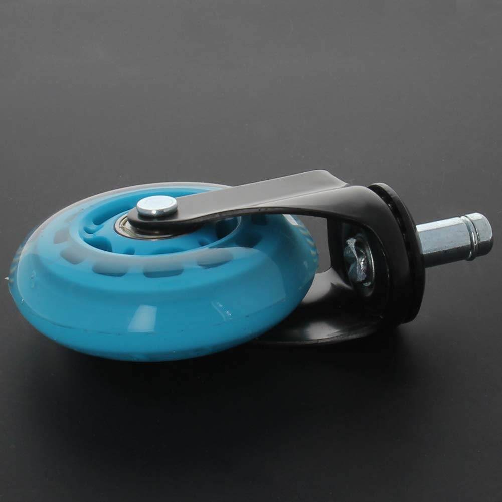 MroMax Office Chair Casters Wheels 2.95" Diameter PU Wheel Universal Standard Stem Swivel, Blue 4pcs (Without Brake)