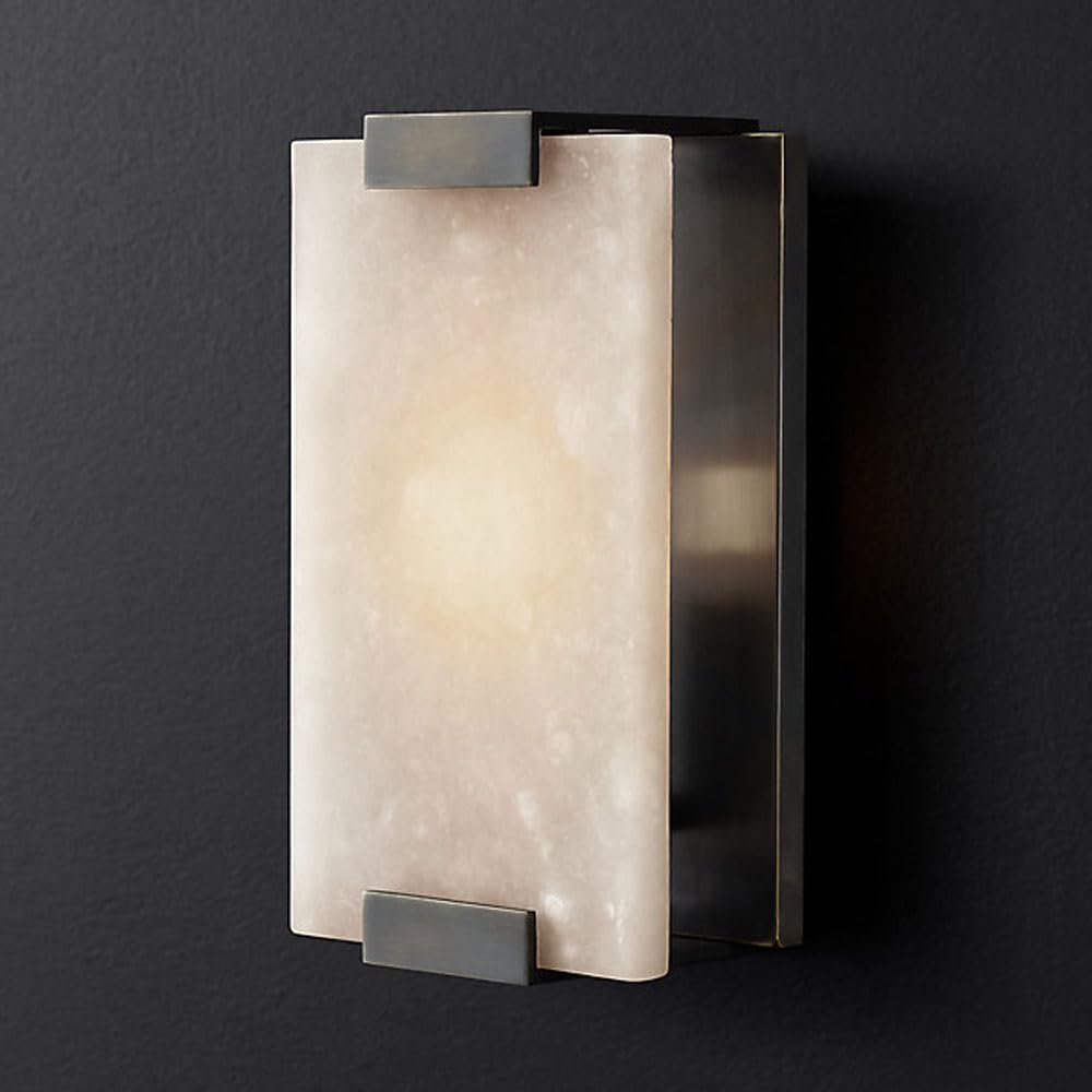 JISHUBO 10.6 Inch Natural Alabaster Wall Light, Modern Industrial Style Wall Lamp, E14 Light Source Hardwired Wall Sconce, Corridor Living Room Balcony Wall Mounted Lighting Fixtures