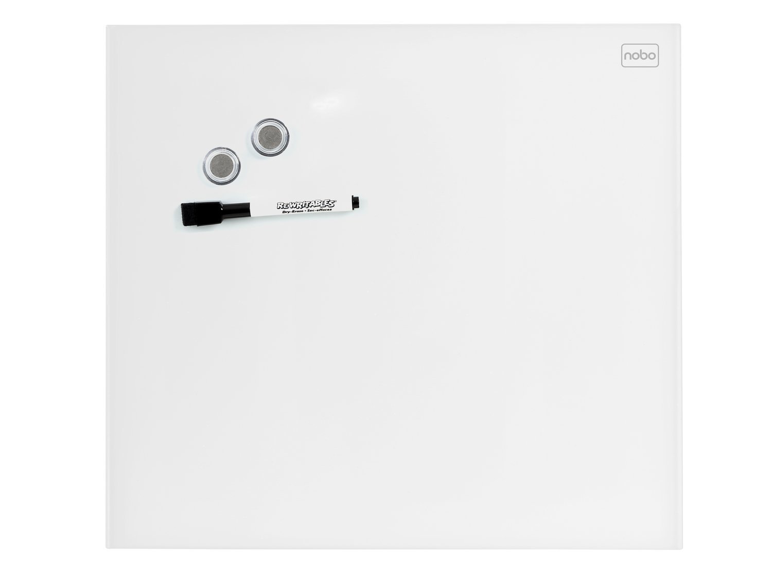 Nobo Glass Whiteboard, Magnetic, 300 x 300 mm Square Tile Design, Includes Glassboard Marker, Magnets and Fitting Kit, White, 1903956