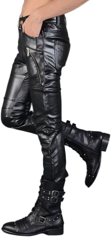 Idopy Men`s Rock Punk Hip Hop Faux Leather Motocycle Pants - Image 5