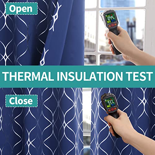 Bgment Foil Printed Blackout Curtains 84 Inches Long Grommet Thermal Insulated Room Darkening Window Curtains With Geometric Line Printed For Bedroom,2 Panels, 52 X 84 Inch, Navy Blue #TOP4