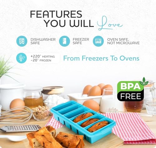 Image of Silicone Freezer Tray With Lid-Soup Freezer Container molds-Large Ice Cube Tray Set Makes 2-Cup & 1 /2-Cup portions cubes Perfect for preparing meals in different portion sizes Oven & Dishwasher -Safe
