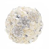 Decdeal Bridal Bouquet, Roses Flowers Crystal Pearl Wedding Bouquet, Bridesmaid Wedding Bouquet(Ivory,20x27cm)