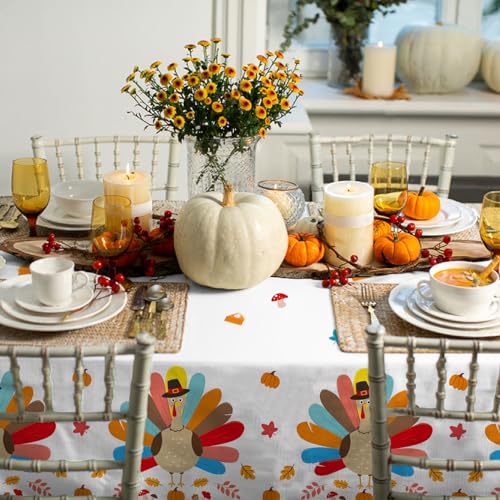 Image of Gatherfun Turkey Thanksgiving Party Supplies - 3 Pack Disposable Plastic Tablecloth, 54 inchx108 inch Table Cover Ideal for Autumn and Thanksgiving Party Decorations
