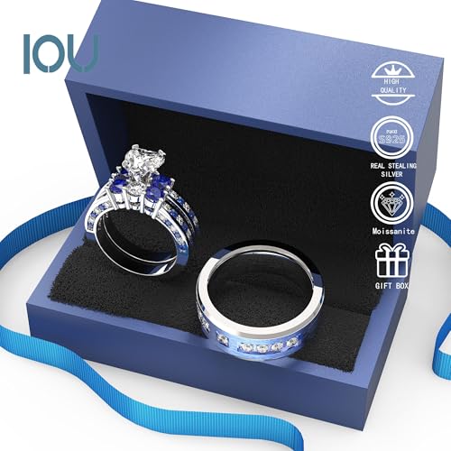 3pc Couples Wedding Ring Sets His And Hers Women Sterling Silve Moissanite and men Wedding Bands Together With Jewelry Box2