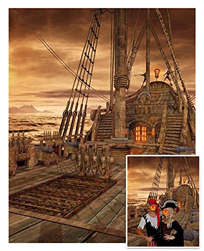 Aofoto 5X7Ft Pirate Ship Backdrop Vintage Halloween Nightmare Sea Corsair Boat Photography Background Gloomy Moon Night Boy Kid Child Birthday Nautical Party Events Decorations Photo Shoot Props #TOP9