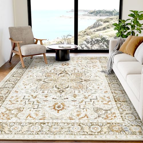 AMADA HOMEFURNISHING 5x7 Washable Area Rug, Low-Profile Living Room Rug with Non-Slip Backing & Durable Edge Binding, Area Rugs 5x7, Vintage Rugs for Living Room, Bedroom, Dinning Room