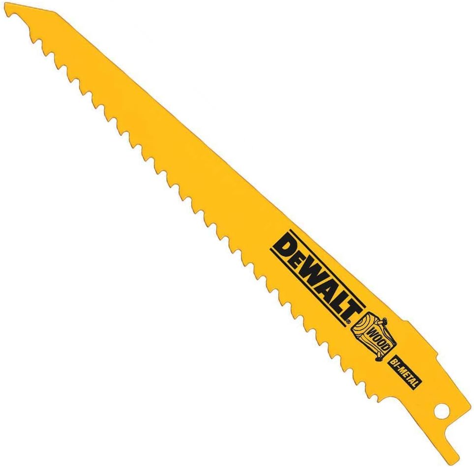 DEWALT DW4802B 6-Inch 6-TPI Taper Back Bi-Metal Reciprocating Saw Blade for General Purpose Wood Cutting, 100-Pack