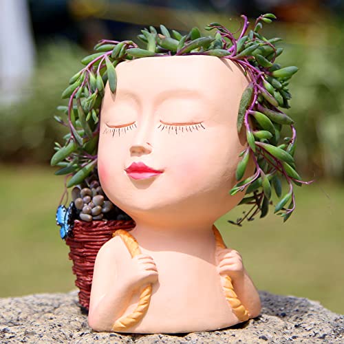 Mrsivrop Face Planter Pots Head - Double Cute Butterfly Succulent Planter In One For Indoor Outdoor Plants, Resin Head Planter Pots With Drainage Hole, Vivid Light #TOP4