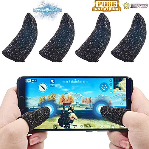 Image of Thumb & Finger Sleeve for Mobile Game with Super Conductive Fiber Fabric, Anti-Sweat & Breathable for PUBG, Garena Free Fire, Rules of Survival, Knives Out, COD Mobile (4 Pair-8 pcs With Black Pouch)