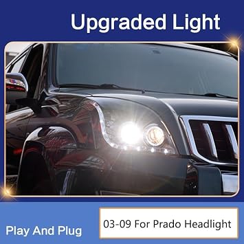Full LED headlamp upgrade and optimization is compatible with Toyota Prado FJ120 LC120 2003-2009 LED Headlight DRL + Be-Xenon Projector Lens Color: Hid in low beam