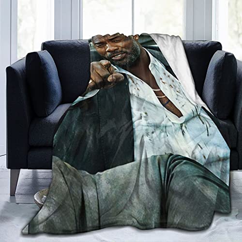 Idris Schauspieler Elba bedruckte Decke, Überwurf, leicht, superweich, Mikrofleece, Überwurf, Decken, passend für Couch, Bett, Wohnzimmer, Sofa, Stuhl, Schwarz