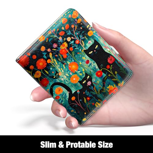 Image of Rouidr Womens Wallet, RFID Small Slim Wallet for Women, Cute Bifold Leather Pocket Credit Card Holder Ladies Mini Purse with Zipper Coin Pocket & ID Window, Twin Cats