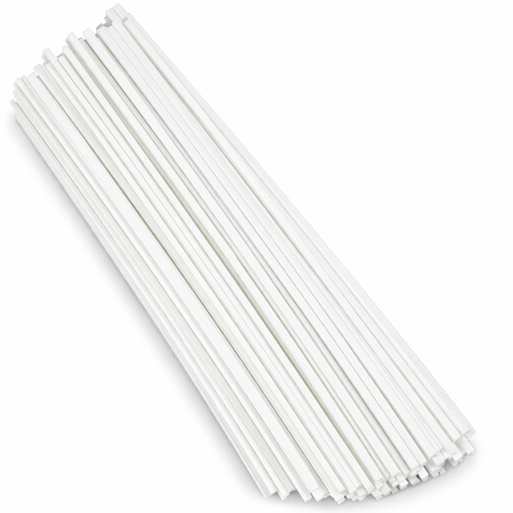 60pcs ABS Plastic Square Solid Rods, 1/2/3mm High-Toughness Styrene Strips for Architectural Model Making, 250mm Length Square Tube Bar for DIY Crafting & Railway Layout, White