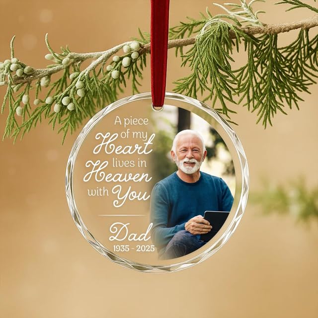 Pallina Di Natale Personalizzata In Vetro Con Foto – Ricordo Commemorativo Per Persone Care, Regalo Di Cordoglio Con Nome E Data