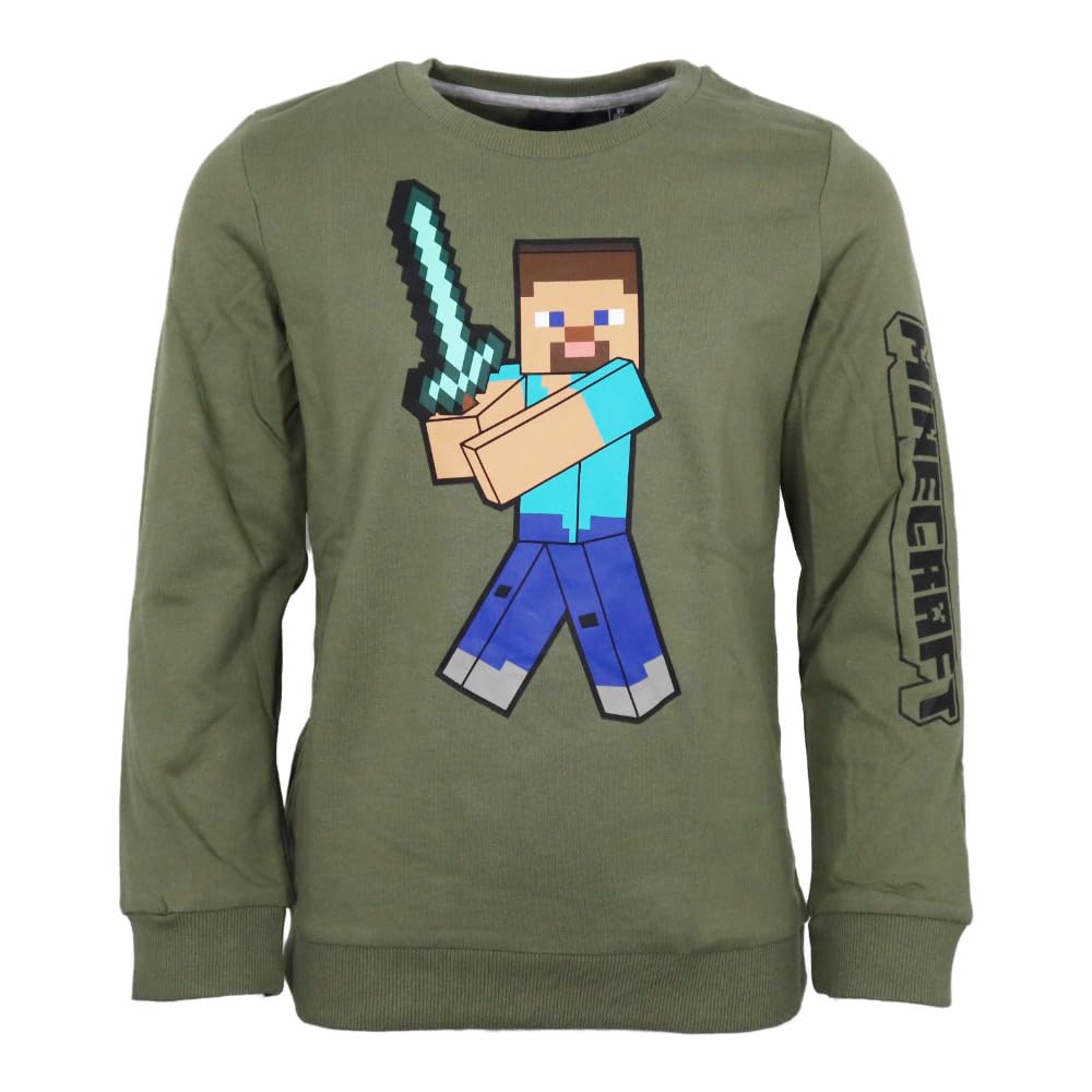 Minecraft Steve Children's Jumper - Gamer Sweater for Boys - Green - Sizes 116 to 152 - Cotton & Polyester, Green, 116