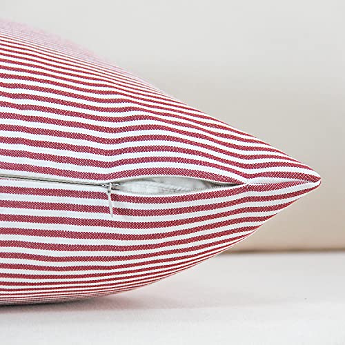 Jojusis Striped Throw Pillow Covers Soft Solid Farmhouse Classic Decorative Cushion Pillowcases For Sofa Bedroom Car 18 X 18 Inch Red Pack Of 2 #TOP3