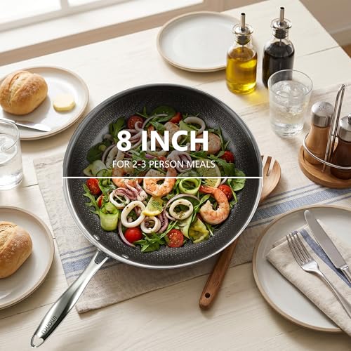 Image of imarku 8-Inch Frying Pan Non Stick with Lid, Ceramic-Coated Stainless Steel