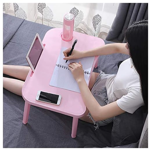 Laptop Desk for Bed Kids Lap Desk Tray Phone Tablet Holder and Cup Holder Portable Laptop Desk with Foldable Legs (Pink)
