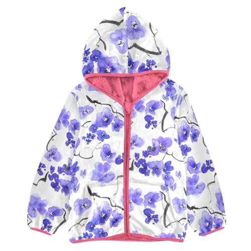 OTVEE Blue Blossom Flowers Kids Hoodie Jacket Fall Spring Full Zip Warm Outwear Coat