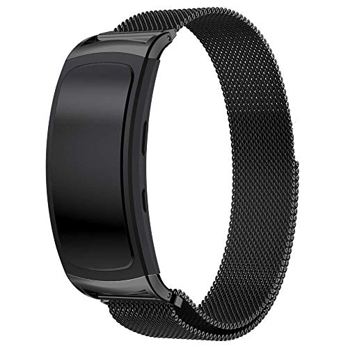 Compatible con Samsung Gear Fit 2 / Gear Fit 2 Pro Correa de reloj intercambiables de acero inoxidable para Samsung Gear Fit 2 (SM-R360) / Gear Fit 2 Pro (SM-R365) (negro)