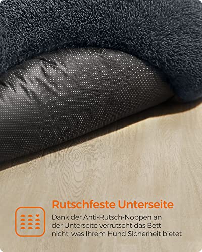 Feandrea Hundebett flauschig, Katzenbett, Donut Kissen, waschbar, Polsterung in der Mitte herausnehmbar, Langer Plüsch, 120 cm Durchmesser, dunkelgrau PGW043G02