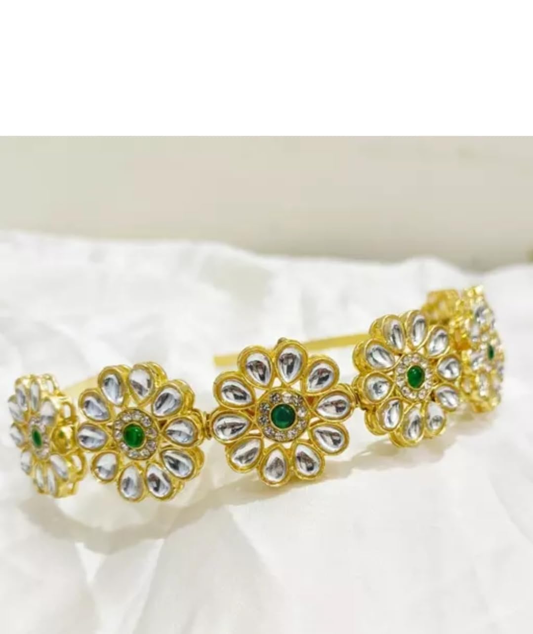 Kundan Green Golden Hair Band for Women and Girls | Tiara Head Piece Sheeshphool Matha patti | Fusion Ethnic Hair Accessory for Festive Season Weddings Shaadi Head band (Pack of 1) 8 (B0CVXW4J2M) Amazon Price History, Amazon Price Tracker