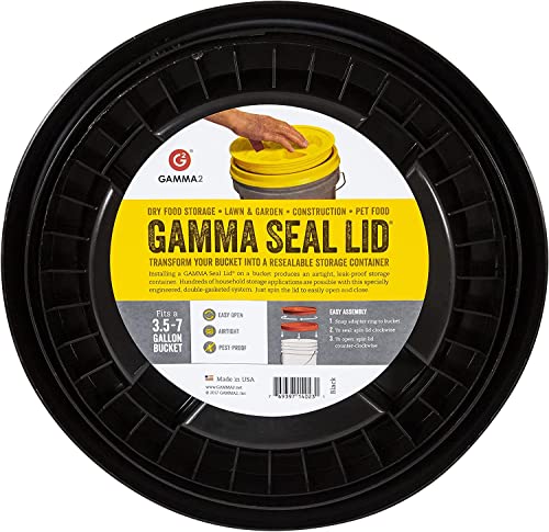 Gamma2 Gamma Seal Lid - Pet Food Storage Container Lids - Fits 3.5, 5, 6, & 7 Gallon Buckets, Black #TOP1