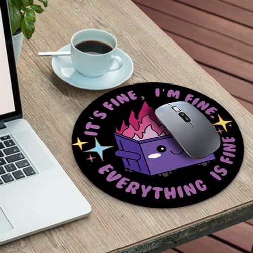 Image of Gctriki Dumpster on Fire Mouse Pad, Cute Round Mouse Pads for Desk, Funny Purple Dumpster Mousepad for Laptop Gaming, Stitched Edge Non-Slip Rubber Base, Cute Office Desk Accessories Decor for Women