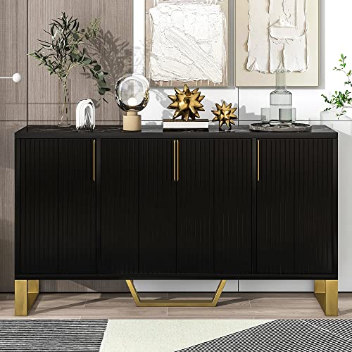 Vilrocaz Modern 60'' Large Storage Cabinet Sideboard, Wooden Console Table Kitchen Buffet Cabinet With Metal Handles & Legs And Adjustable Shelves For Living Room Kitchen Entryway (Black-1) #TOP2