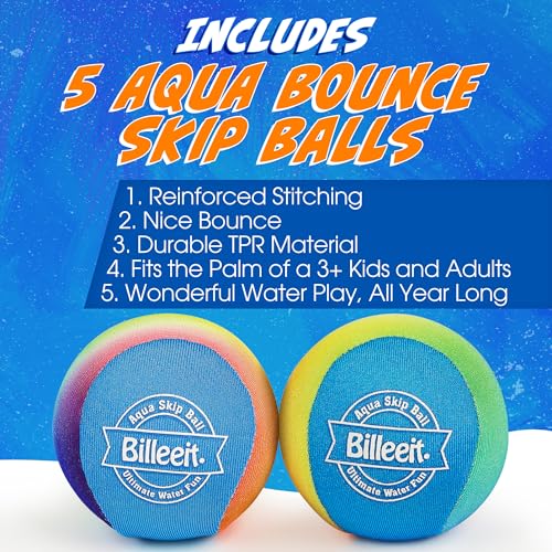 Billeeit 5Pcs Water Skipping Balls Set for Pool Play, Multi-Colored Splash Water Bouncing Balls, Fun Water Pool Beach Swim Toys & Games for Kids 3+ 4-8-12 and Adults - Image 5